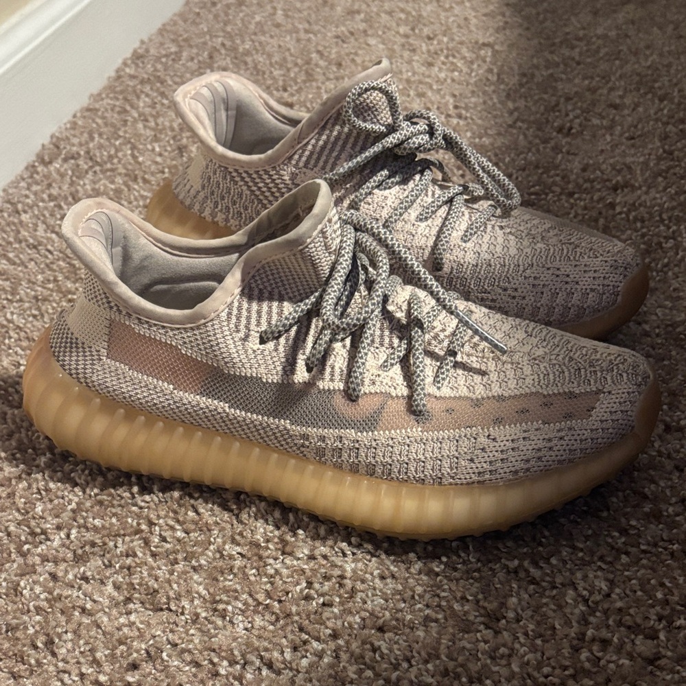 Yeezy Beige and Tan Knit Sneakers